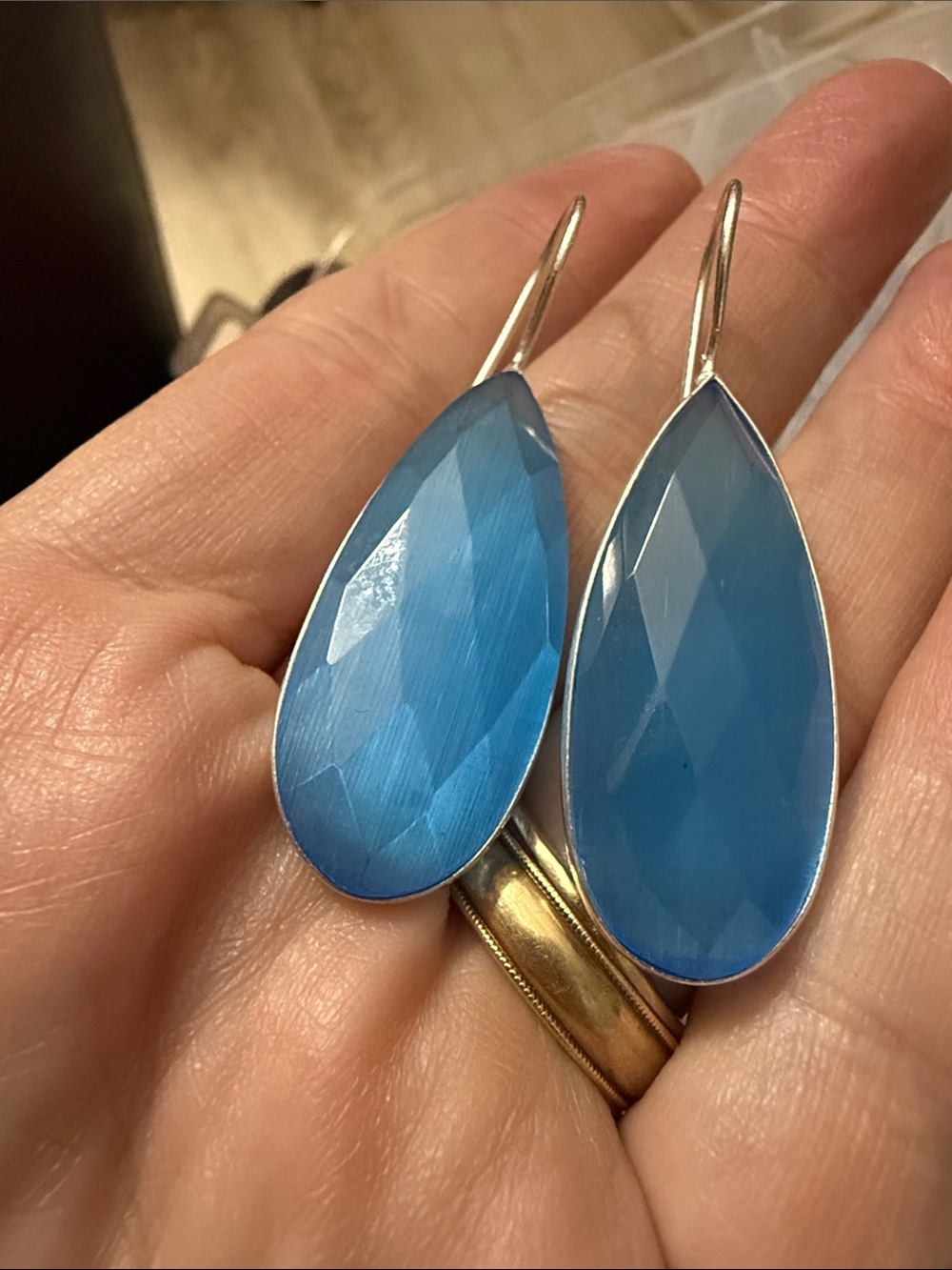Aqua Chalcedony Sterling Silver 925 Teardrop Drop Earrings - Women Jewelry